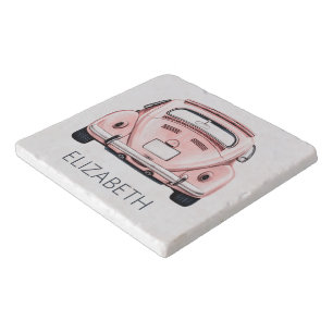 Pink Classic Vintage Buggy Bug Car Personalized Trivet