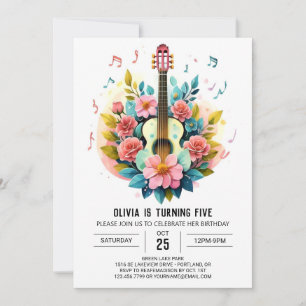 Pink Classical Guitar Birthday Invitation
