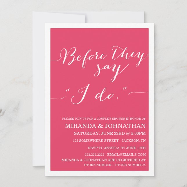 Pink Classy Couple's Shower Invitations (Front)