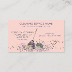 Pink Classy Dirty Janitorial Cleaning Service Business Card