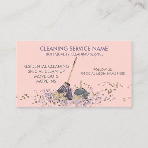 Pink Classy Dirty Janitorial Cleaning Service Business Card