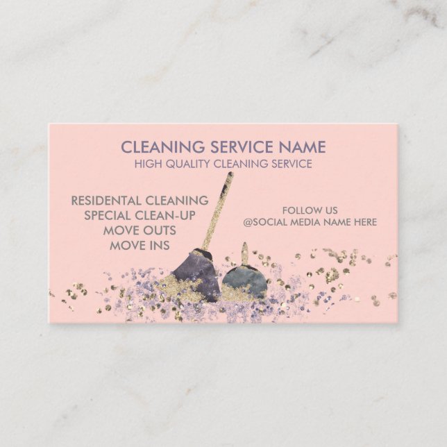 Pink Classy Dirty Janitorial Cleaning Service Business Card (Front)