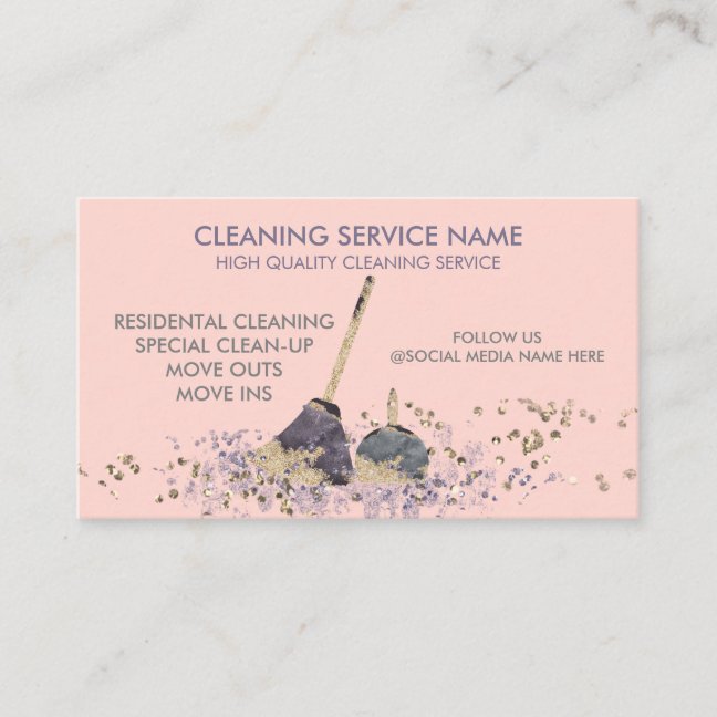 Pink Classy Dirty Janitorial Cleaning Service Business Card