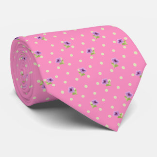 Pink Classy Green Yellow Dots Floral Pattern Neck Tie