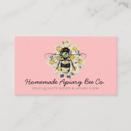 Pink Classy Heart Daisy Flowers Apiary Honey Bee Business Card
