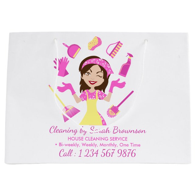 Pink Cleaning Housekeeper Utencils Shopping Bag (Front)