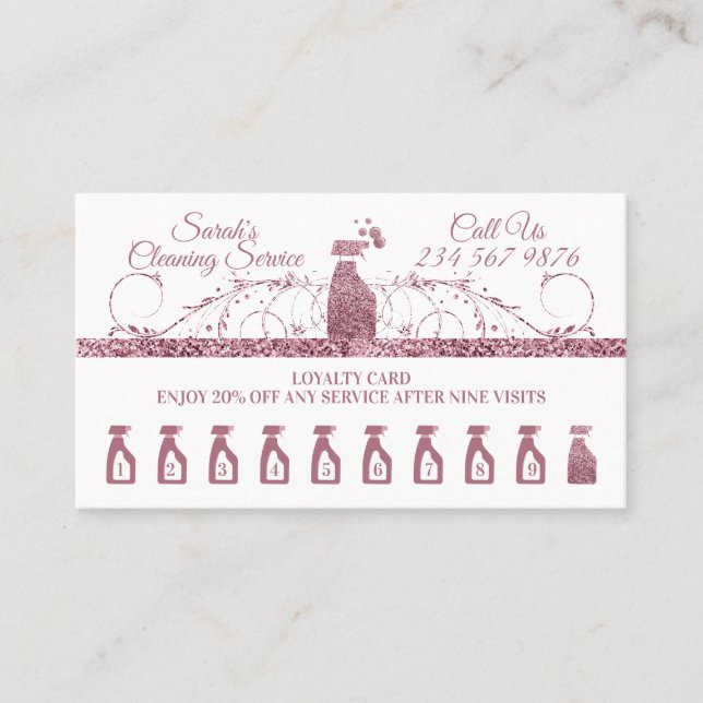 Pink Cleaning Maid Janitorial sparkle Housekeeping Loyalty Card (Front)