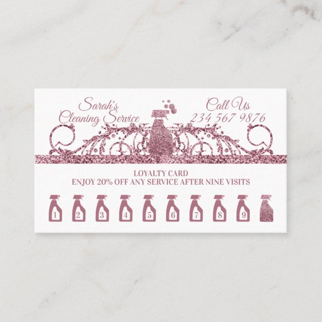 Pink Cleaning Maid Janitorial sparkle Housekeeping Loyalty Card