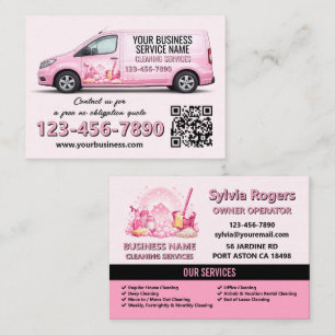 Pink Cleaning Service Cleaner QR Business Card