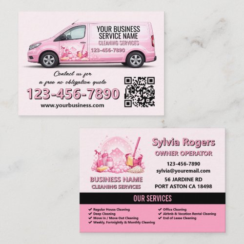 Pink Cleaning Service Cleaner QR Business Card