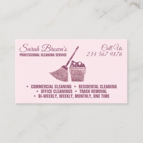 Pink Cleaning Service Maid Janitorial sparkle Business Card
