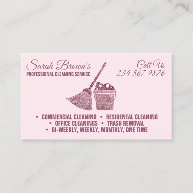 Pink Cleaning Service Maid Janitorial sparkle Business Card