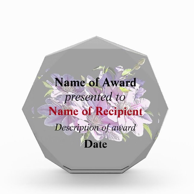 Pink Clematis Acrylic Award (Front)