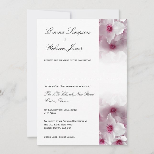 Pink Clematis - Civil Partnership Invitation (Front)