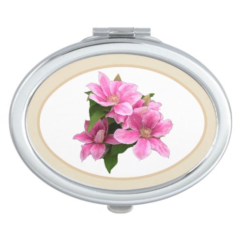 Pink clematis flower illustration beige compact mirror