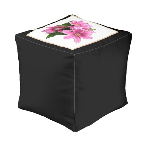 Pink clematis flower illustration black pouf