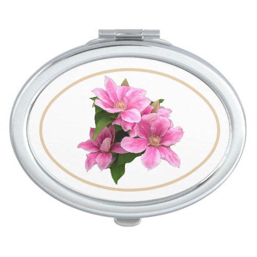 Pink clematis flower illustration compact mirror