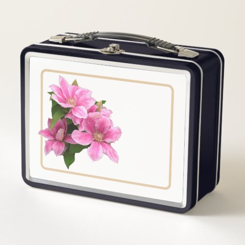 Pink clematis flower illustration metal lunch box