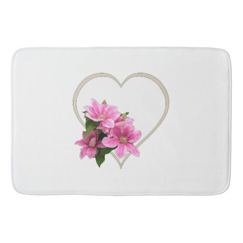 Pink clematis flower illustration white bath mat