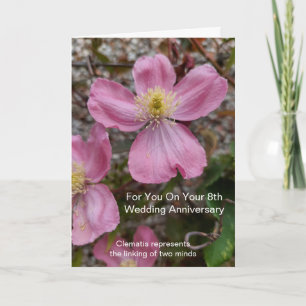 Pink Clematis Personalised 8th Wedding Anniversary Card