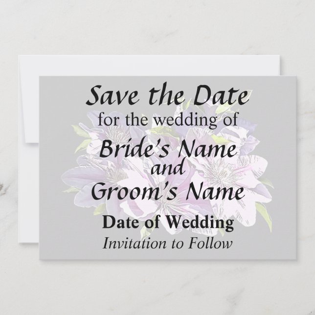 Pink Clematis Save The Date (Front)