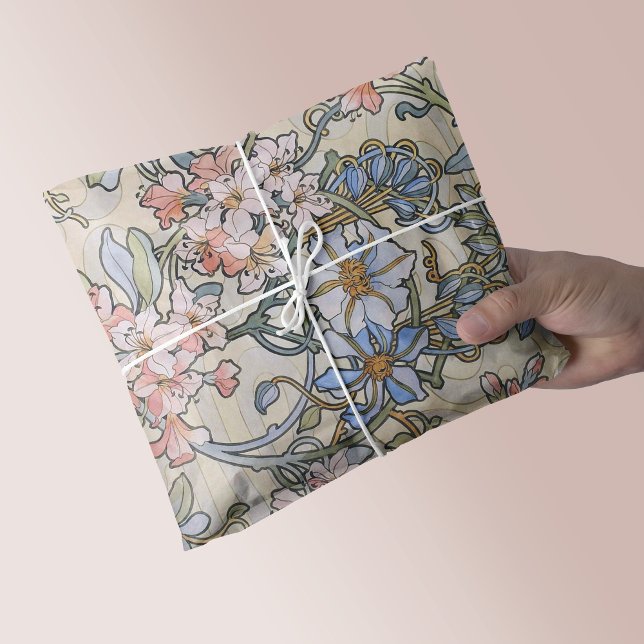 Pink Clematis Vine Alphonse Mucha Tissue Paper (Creator Uploaded)