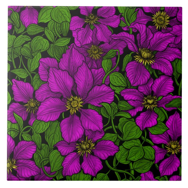 Pink Clematis vine Ceramic Tile (Front)