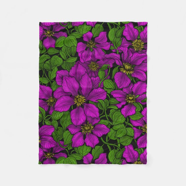 Pink Clematis vine Fleece Blanket (Front)