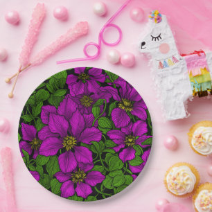 Pink Clematis vine Paper Plates