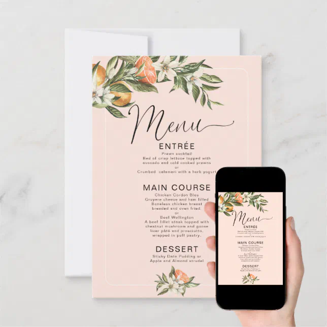 Pink Clementine Little Cutie Baby Shower Menu Invitation Zazzle