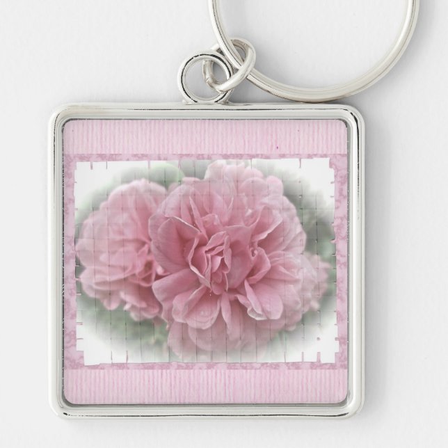 Pink Climbing Rose Blossoms Keychain (Front)