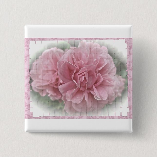 Pink Climbing Rose Blossoms Pinback Button (Front)