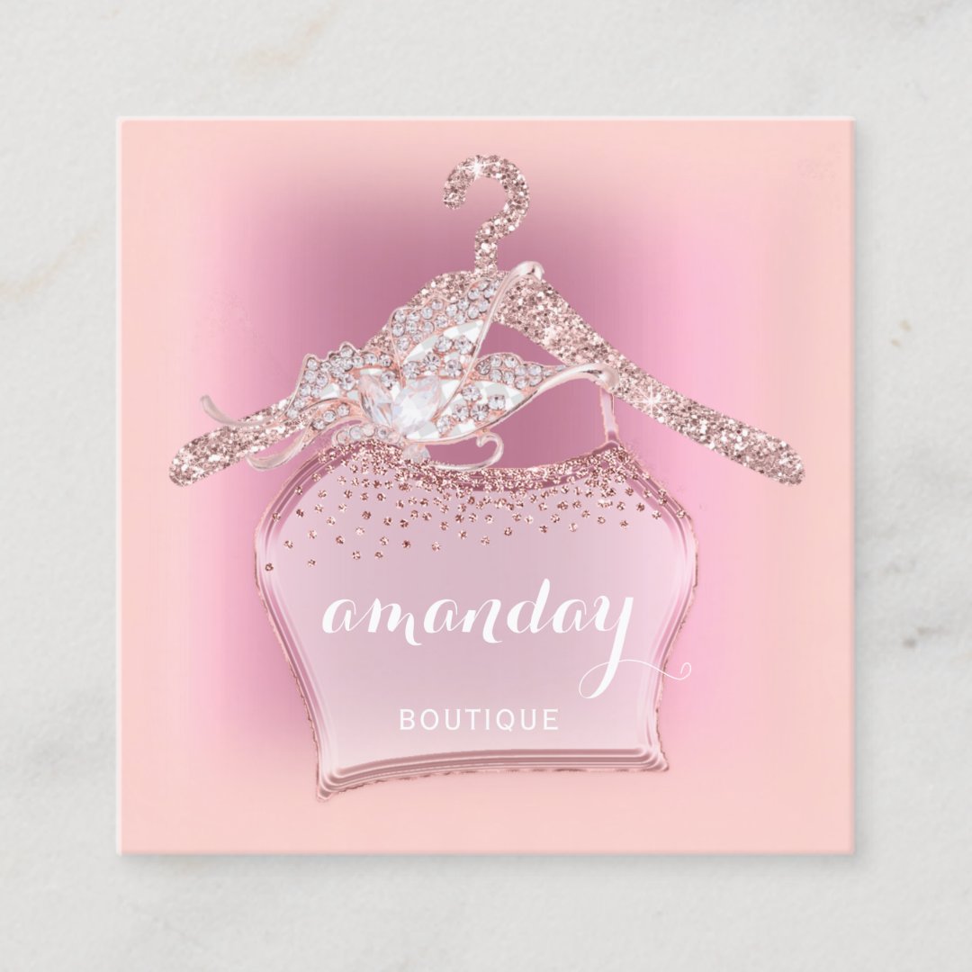 Pink Cloth Hanger Diamond Fashion Boutique Square Business Card Zazzle