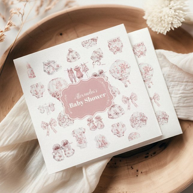Pink Clothes Toile De Jouy Baby Shower Napkins (Creator Uploaded)