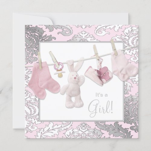 Pink Clothesline Baby Girl Shower Invitations