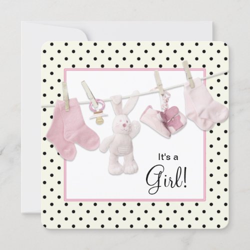 Pink Clothesline Baby Girl Shower Invitations