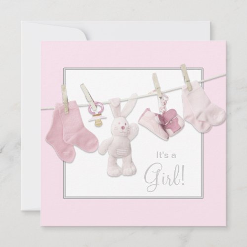 Pink Clothesline Baby Girl Shower Invitations