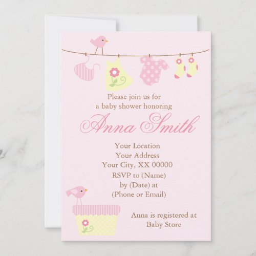 Pink Clothesline Baby Shower Personalized Announcements