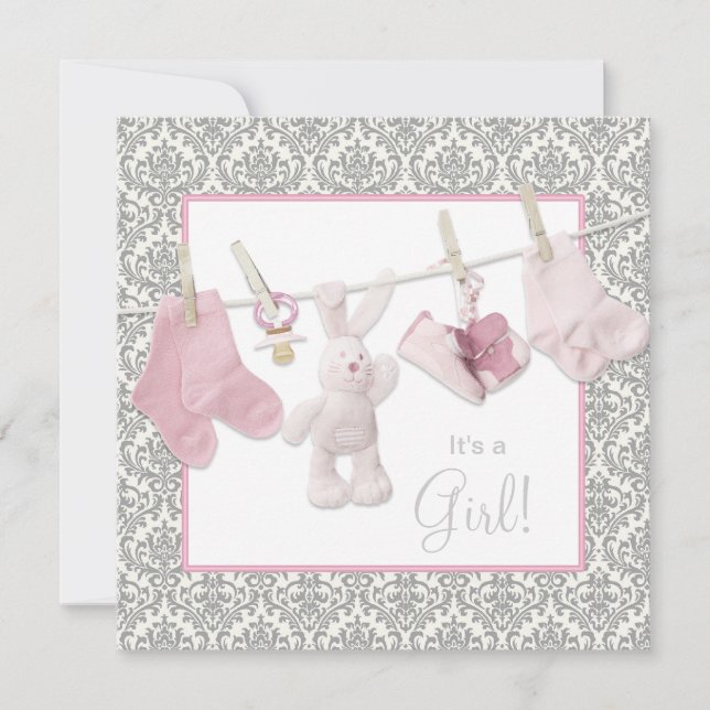 Pink Clothesline Baby Shower Invitation (Front)