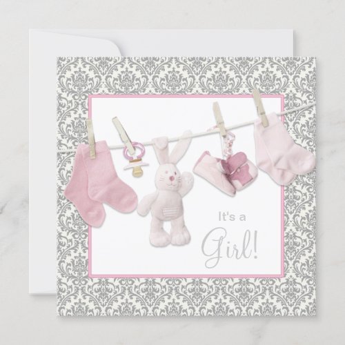 Pink Clothesline Baby Shower Invitation