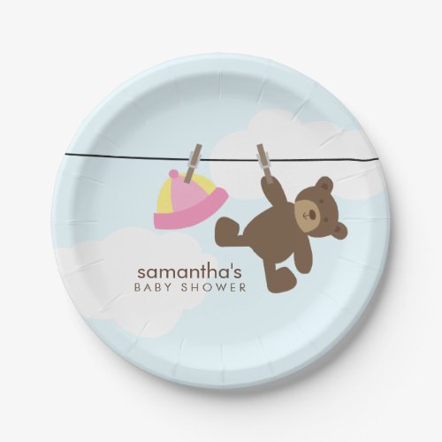 Pink Clothesline Baby Shower Paper Plates