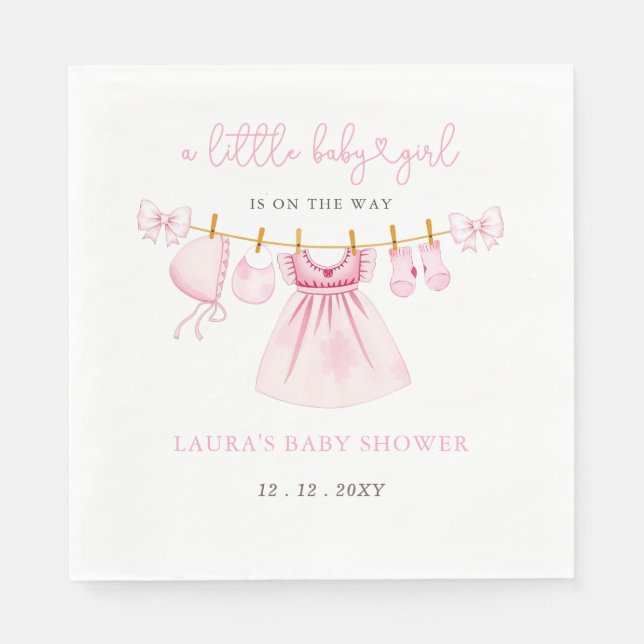 Pink Clothesline Coquette Bow Girl Baby Shower Napkins (Front)