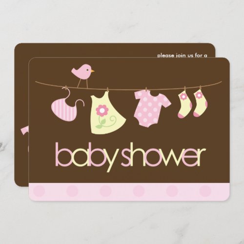 Pink Clothesline Girl Baby Shower Invitation