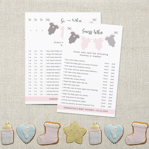 Pink Clothesline Guess Who baby shower game