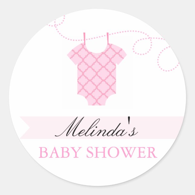 Pink clothesline Modern Baby Shower Sticker (Front)