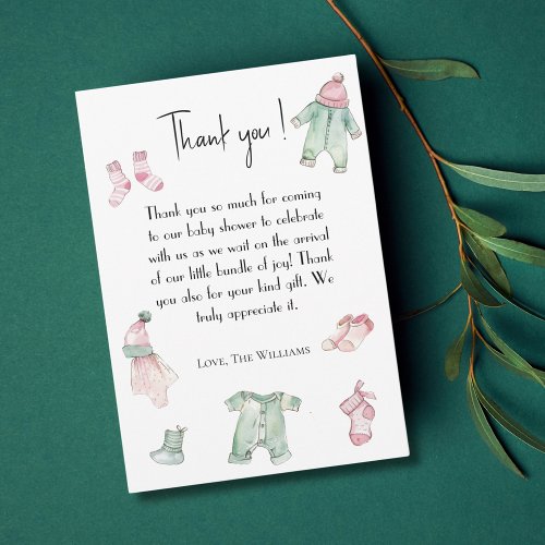 Pink cloths baby shower Thank you card