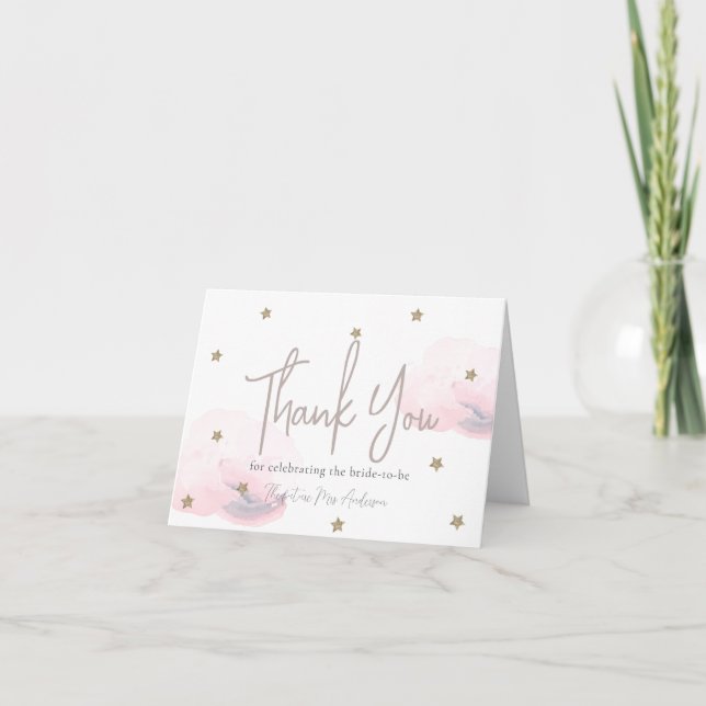 Pink Cloud 9 Gold Star Bridal Shower Thank You Card (Front)