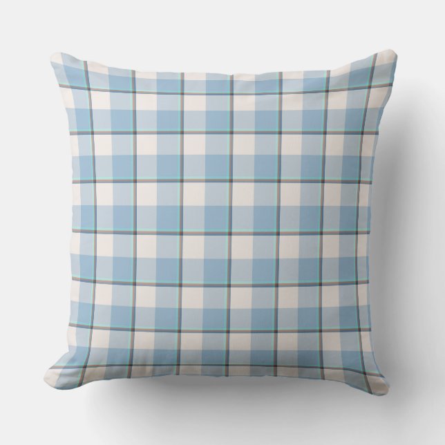 Pink Cloud and Blue Lagoon Plaid Throw Pillow (Front)