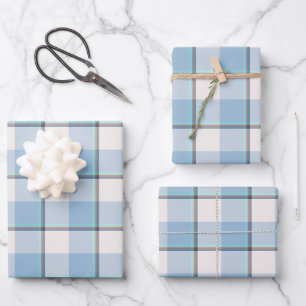 Pink Cloud and Blue Lagoon Plaid Wrapping Paper Sheets