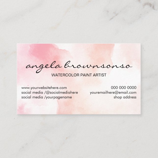 Pink Cloud Art Painting Abstract Brush Watercolor Business Card (Back)